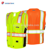 Lime Orange Custom High Visibility Chalecos reflectantes resistentes de malla duradera y transpirable con cierre de cremallera Clase 3